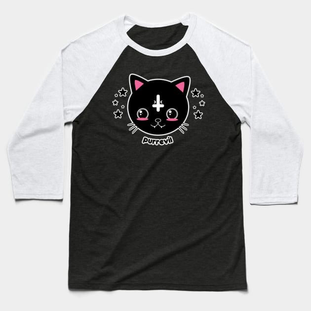 Kawaii Goth Cat Purr Evil Baseball T-Shirt by Sasyall